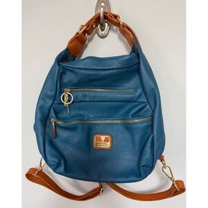 Valentina Convertible Italian Pebbled Leather Bag Backpack In Ocean Blue